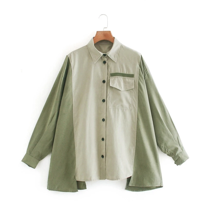 

OLOMM Retro Style Stitching Lapel Drape Women's Shirt 2021 Spring New Loose Korean Style Top