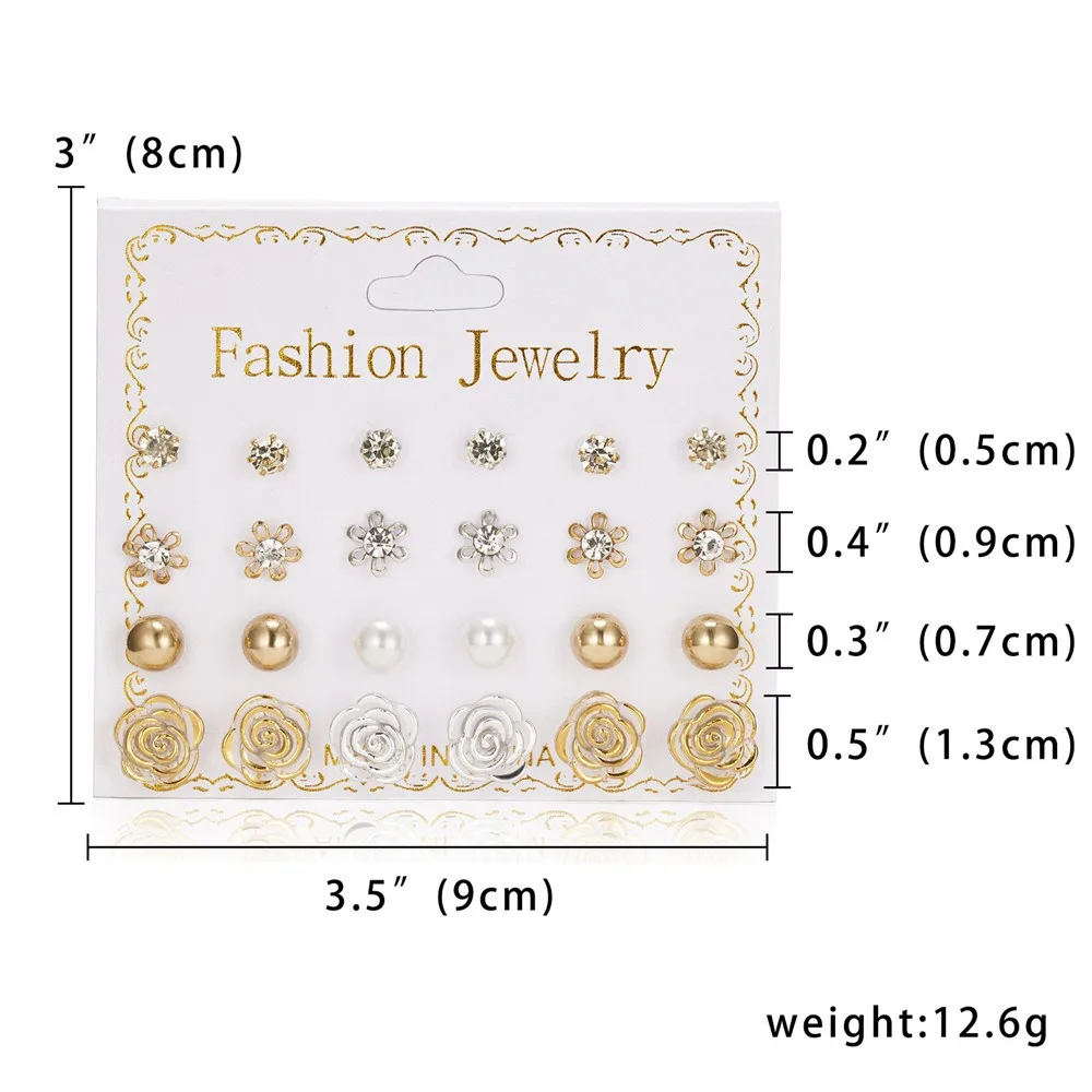 

Twelve Pairs Of Earrings Crystal Pearl Fashion Earring Set For Women Girls Gift Date