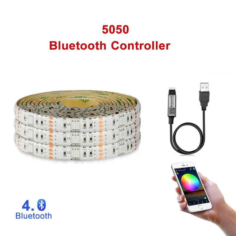 Bluetooth Controller 5 В USB Светодиодная лента 5050 RGB сменный светодиодный ТВ фоновый светильник ing 50 см 1 м 2 м 3M 4M 5 м DIY гибкий светодиодный светильник с Bluetooth пультом дистанционного управления - Испускаемый цвет: Bluetooth Controller