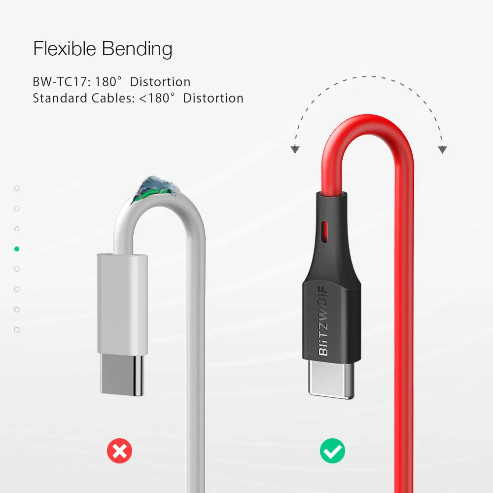 BlitzWolf 3A USB 2 0 Type C PD зарядное устройство кабель для передачи данных мобильный