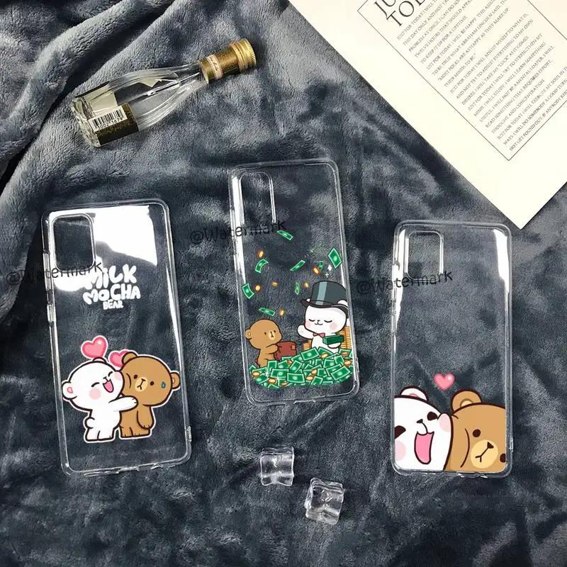 

Milk Mocha Bear Clear Phone Case For Samsung A12 5G A71 4G A70 A52 A51 A40 A31 A21S A20 A50 A30 S Transparent Funda