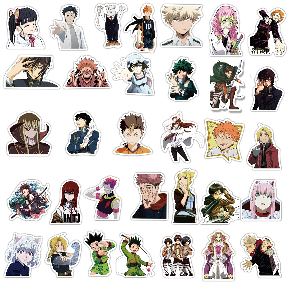 Pegatinas de dibujos animados para ni&ntilde;os, calcoman&iacute;as de Anime Attack on Titan/My Hero Academia, DIY para equipaje, port&aacute;til, monopat&iacute;n y motocicleta, 10/50/100 Uds.-2