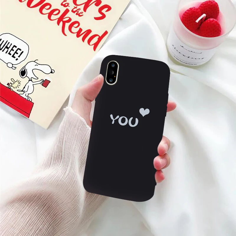 Чехол GYKZ You Me Lover для пары iPhone XS MAX X XR 7 8 6 6s Plus Love Heart черный силиконовый мягкий чехол
