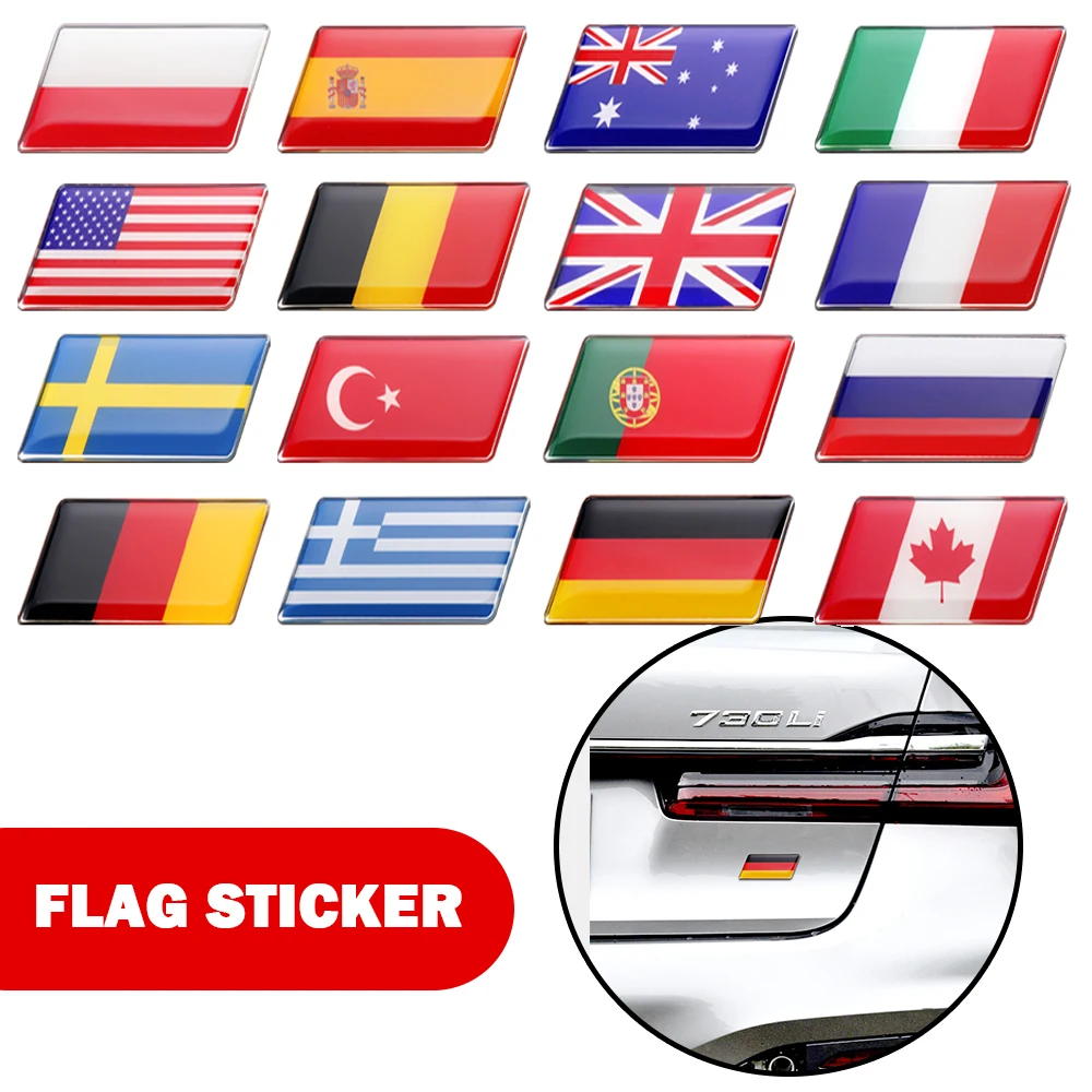 

3D Aluminum Car Styling Body Trunk Decor Sticker with Saudi Arabia Philippines Israel Brazil Colombia Poland France Flag Emblem