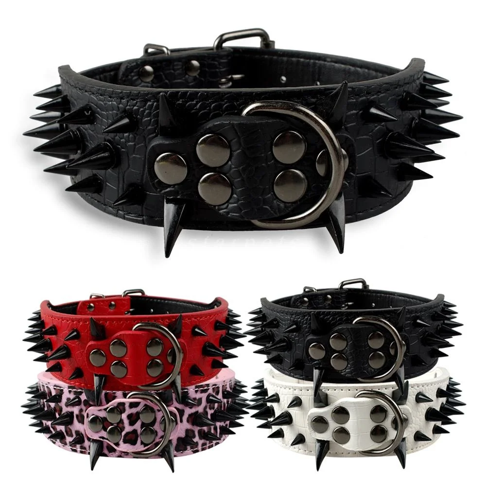

Global Baby 2" Width Spike Studded Dog Collars 4 Sizes 7 Colors Strong Leather Large Big Dog Pet Collars