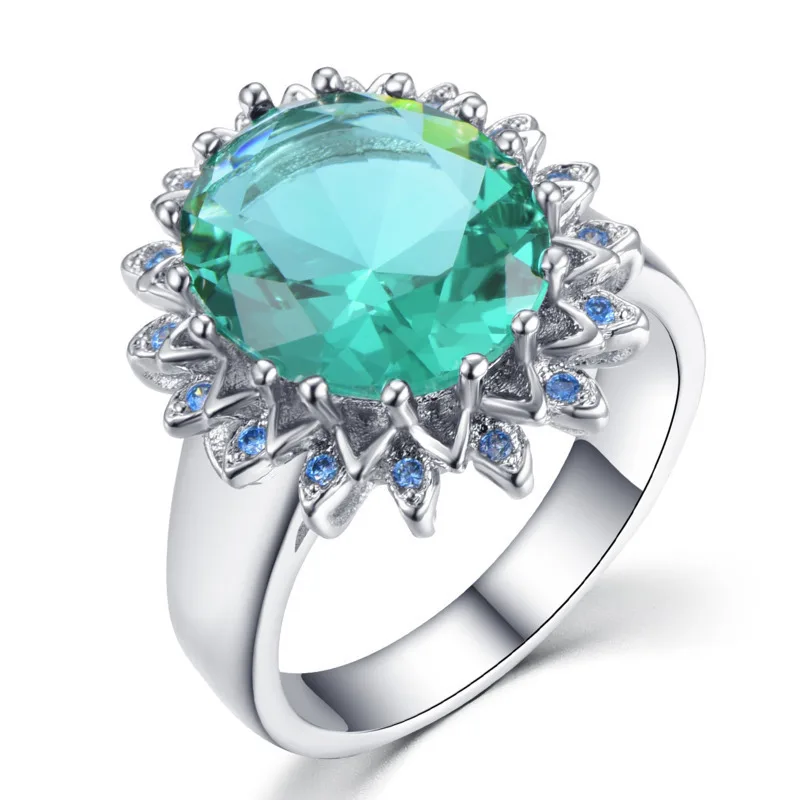Кольцо женское из серебра 925 пробы в форме зеленого цветка | Украшения и