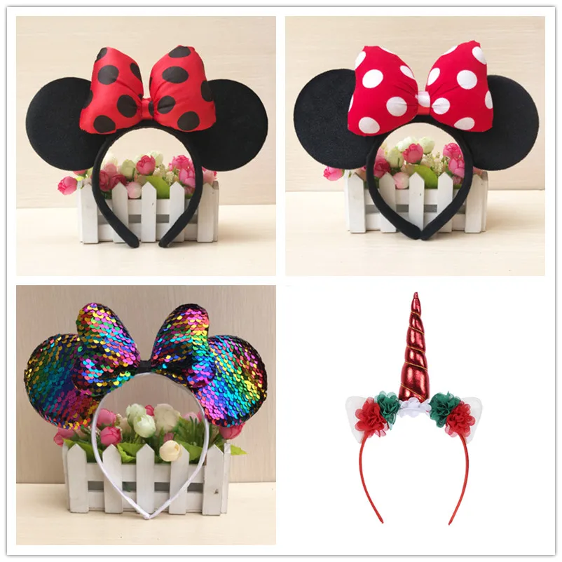 Минни уши Микки Единорог головная повязка на бант аксессуары для волос день