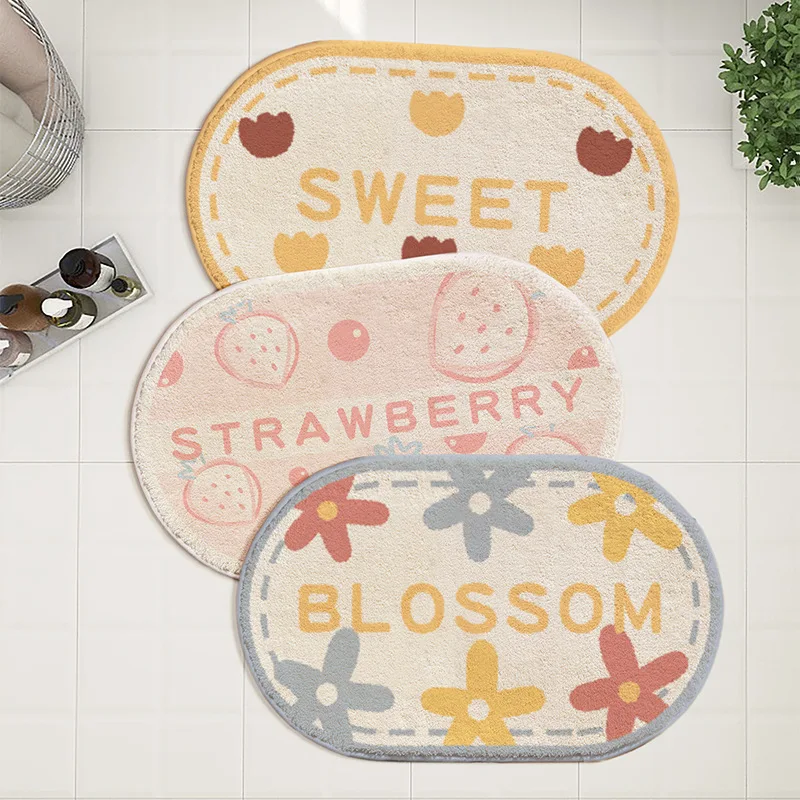 

Oval Rug Carpet for Bathroom Bath Cute Cartoon Bedroom Bedside Carpet Non-slip Shower Room Floor Mats Foot Pad Entrance Doormat