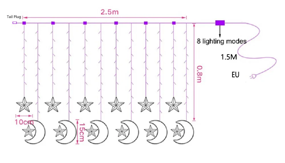 138 светодиодный s Moon Star гирлянды Рождественские огни наружный внутренний светодиодный светильник украшение праздничное освещение вечерние свадебные вечеринки