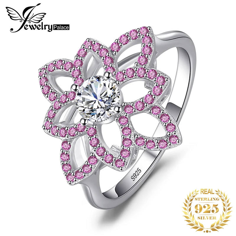 Jewelrypalace бренд 0.77 КТ создано розовый сапфир CZ цветок кольцо стерлингового серебра 925 Свадебная вечеринка ювелирных украшений для женщин подарок