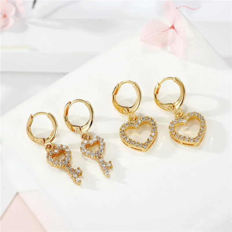 1 пара модные милые серьги кольца с цирконием и сердечками для женщин элегантные