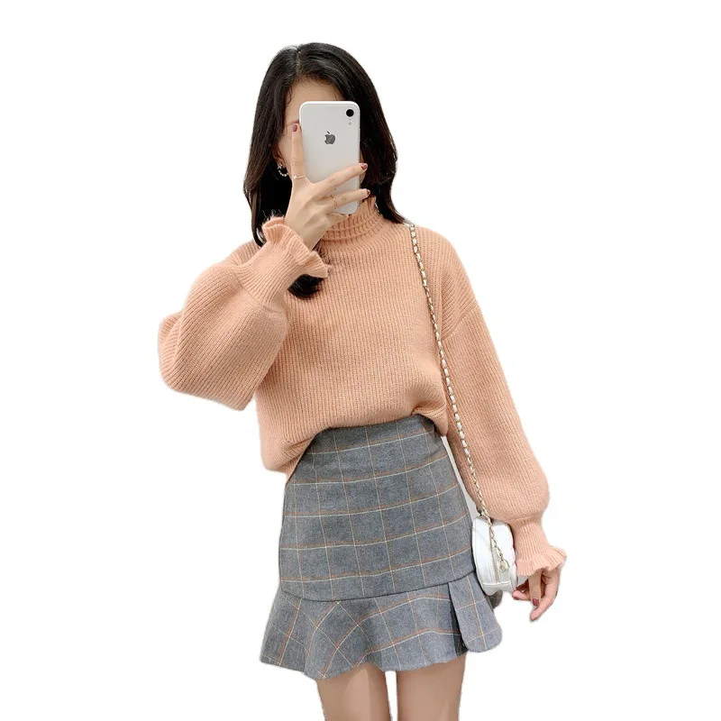 

Grid cloth bust skirt to show A word skirt of tall waist female qiu dong big yards short skirt restoring ancient ways