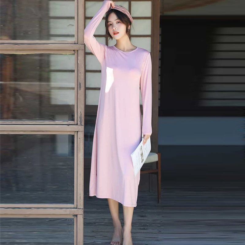 Women Dresses With Chest Pad Modal Maxi Long Dress Sleeve Sexy Casual Korean SA0173 | Женская одежда