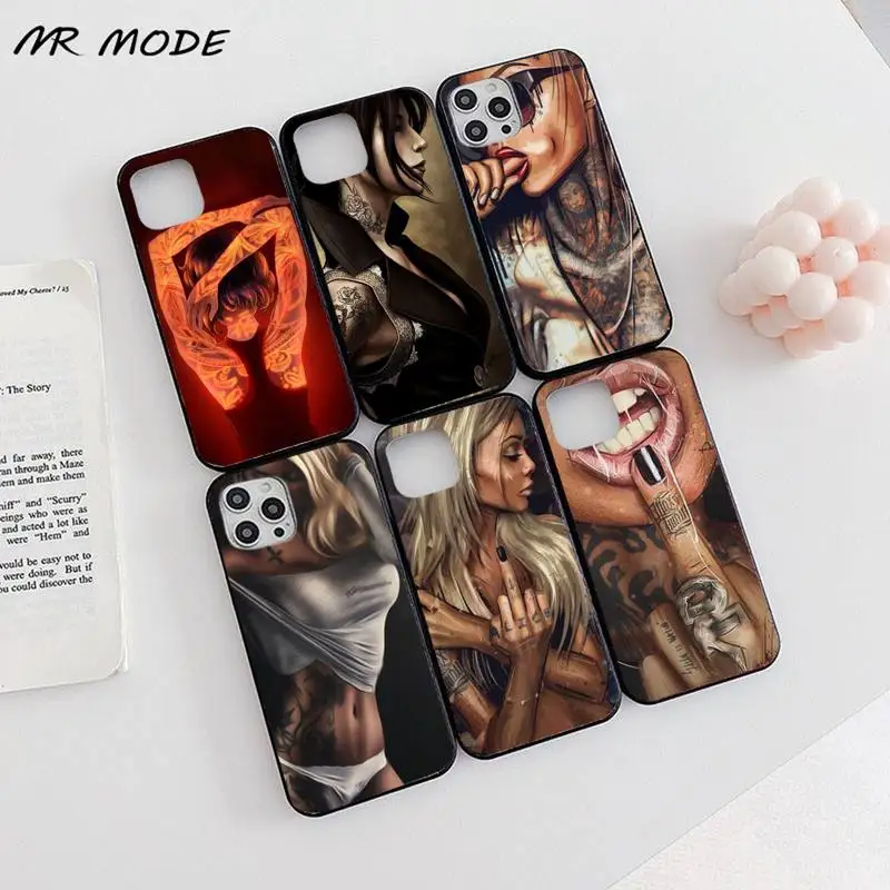 

Sleeve Tattoo Girl Phone Case for iPhone 11 12 pro XS MAX 8 7 6 6S Plus X 5S SE 2020 XR Soft mobile bags