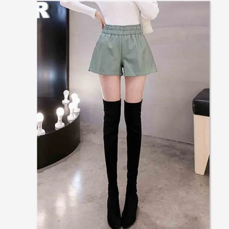 2020 Новые популярные шорты корейские из искусственной кожи с высокой талией.