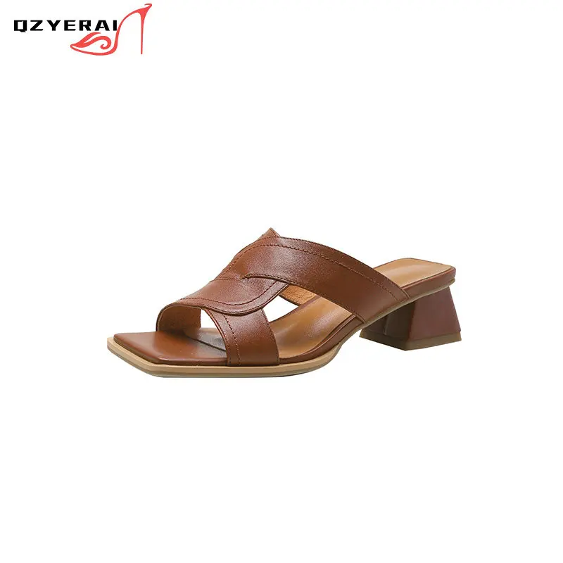 

2021 Summer Restoring Ancient Ways Genuine Leather Women Slippers Fashionable Outdoor Party Shoes 100% Cowhide Sandals
