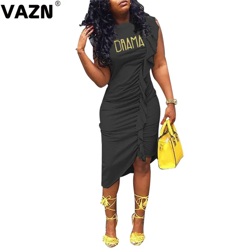 VAZN GOD18257 Топ дизайн 2019 летняя Соблазнительная Девушка 2 цвета платье средней длины