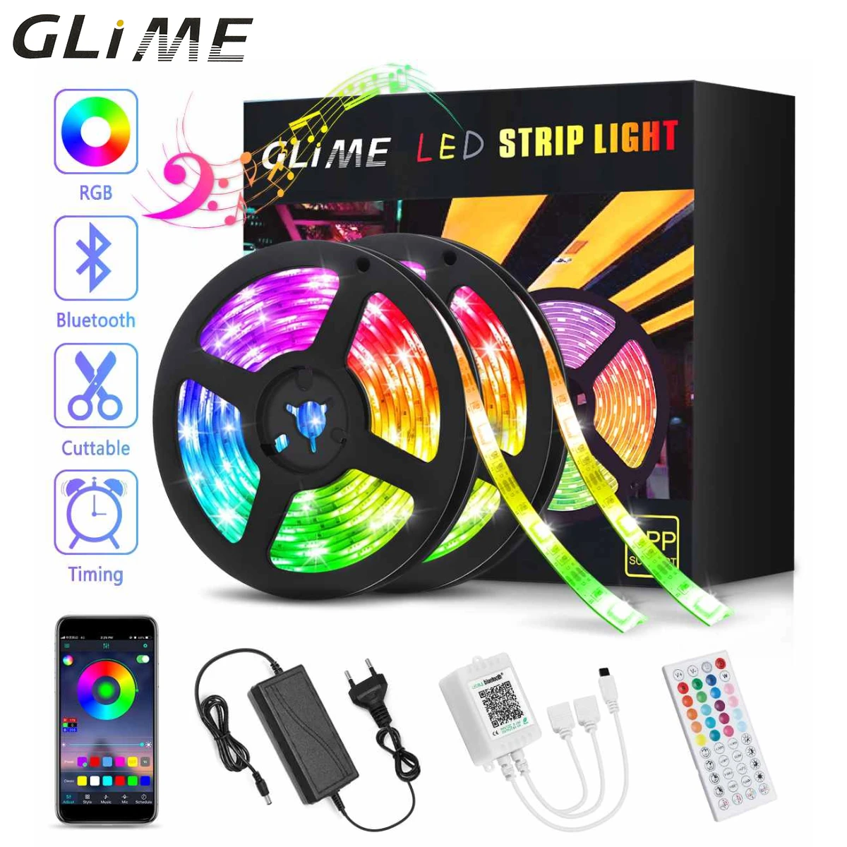 

GLIME светодиодный ленточный светильник RGB 5 м 10 м 300 светодиодов SMD5050 музыка синхронизация украшения для рождественской спальни ТВ вечерние ди...