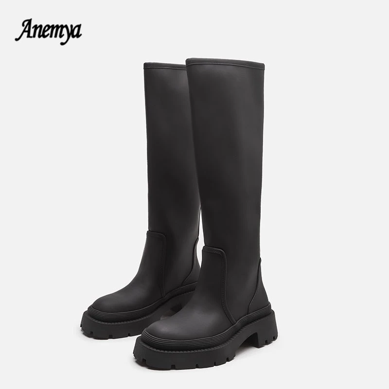 

Женские сапоги до колена, черные теплые сапоги до колена на плоской подошве, обувь для зимы, 2021