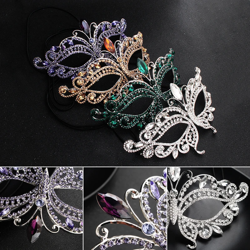 

Halloween mask Butterfly Shaped Masuqerade Masque Rhinestone Inlaid Shiny Luxury Metal Masqaue for Men and Women Dance Party