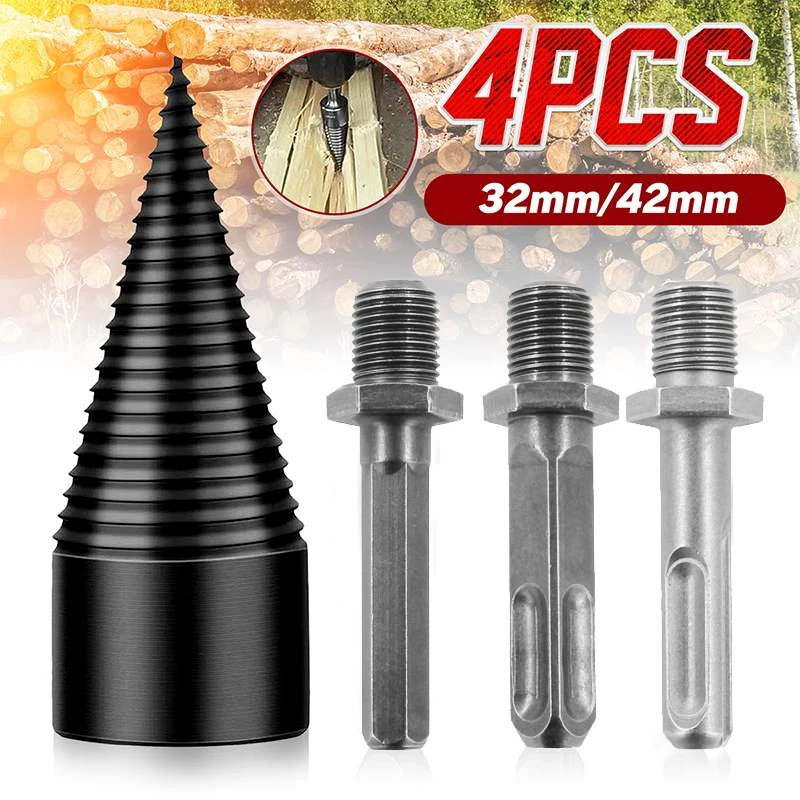 32/42mm Firewood Splitter Drill Bit Metal Round/Hex/Triangle Shank Wood Cone Reamer Punch Driver Step Woodworking Tool | Инструменты
