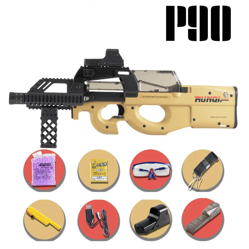 Light yellow P90 Электрический водяной пулемет, игрушечная снайперская винтовка, граффити, CS игры, пейнтбол, всплески, пистолет, игрушки для мальчиков, открытый пистолет, рождественский подарок - Цвет: Light yellow