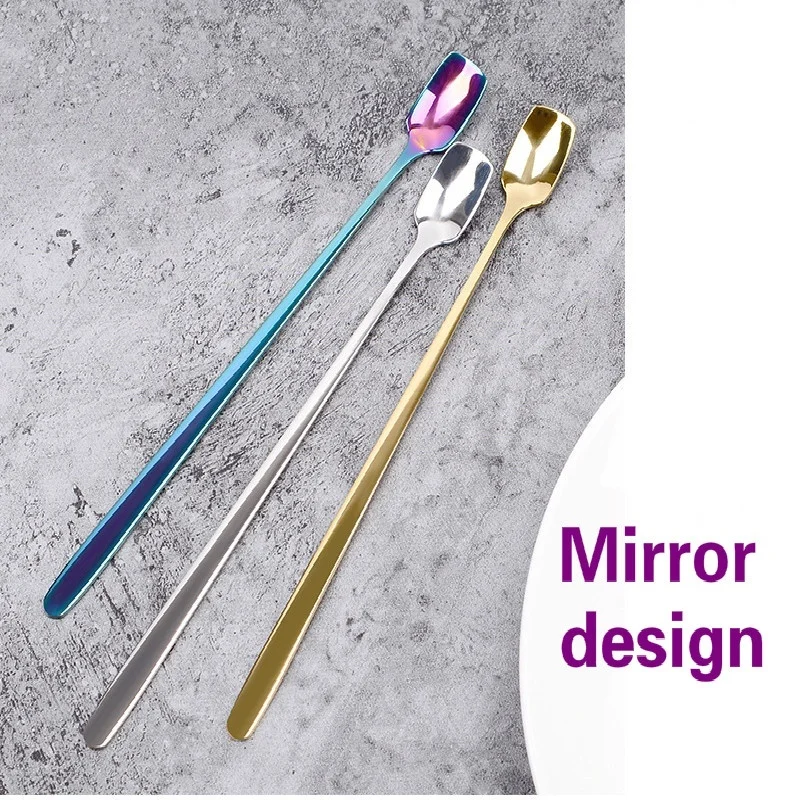 

Colorful Spoon Long Handle Spoons Flatware Coffee Drinking Tools Kitchen Gadget Stainless Steel Flatware Cutlery Mini Dessert