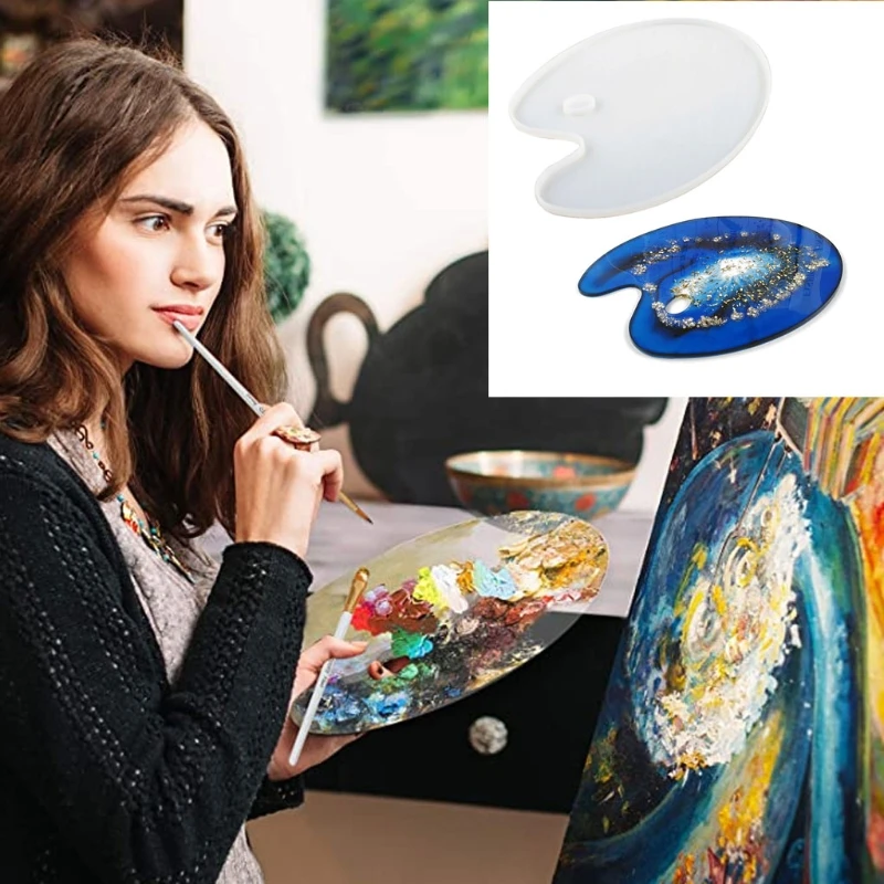 

Палетка красок ручной работы, литейная форма для смолы, 10x8 дюймов, овальная форма, художественная палитра, форма для смолы, формы для творчес...