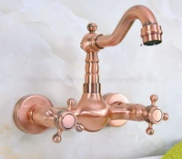 antique red copper kitchen bathroom basin sink faucet vessel tap mixer tap dual handles wall mounted znf946