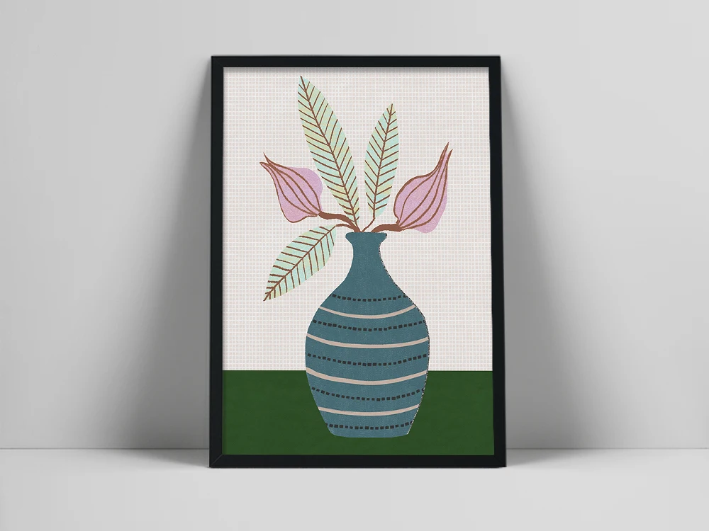 

Scandinavian Modern Art, Mid Century Style Botanical Print, 60s Folk Art Print