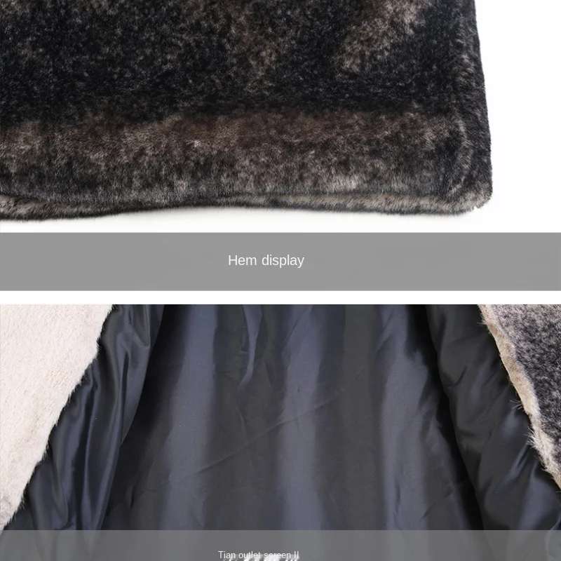 women's fashion loose temperament commuter long round neck whole mink  pocket coat winter new style Wide-waisted