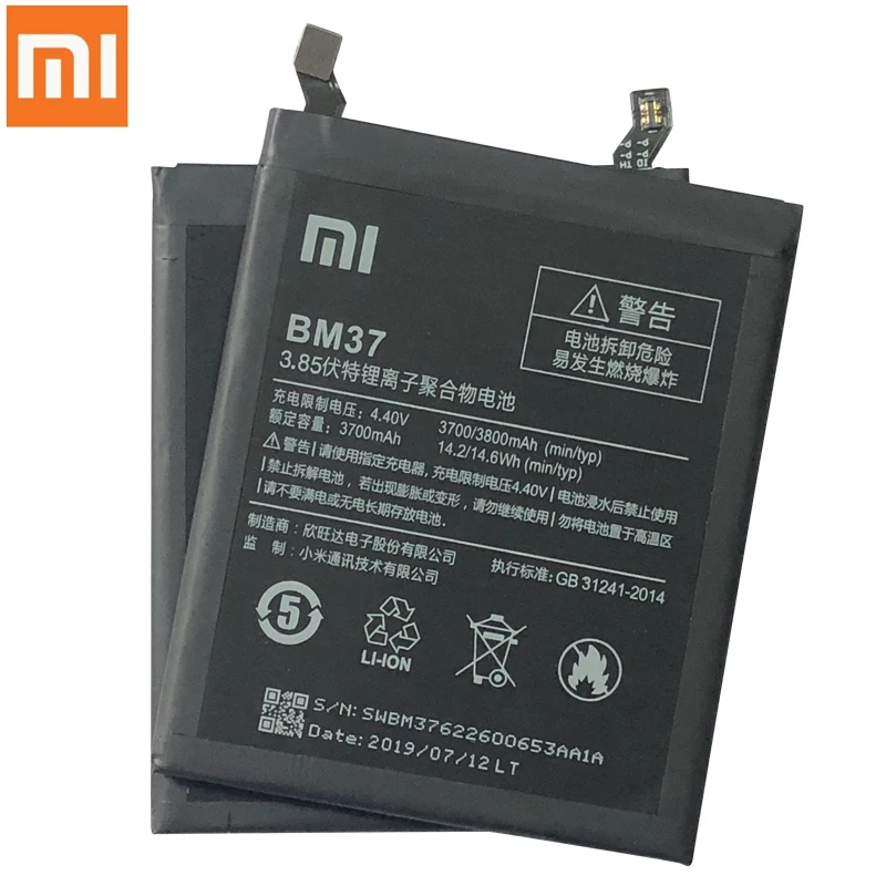 Оригинальный аккумулятор Xiaomi Mi 5S Plus BM37 3800 мАч для MI5S Высококачественная сменная