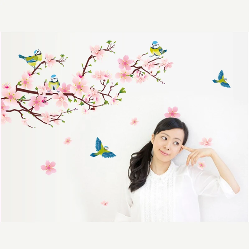 

Romantic Peach Blossom Wall Sticker Bedroom living room TV background decoration Removable Room Decal Home Decorpopular stickers