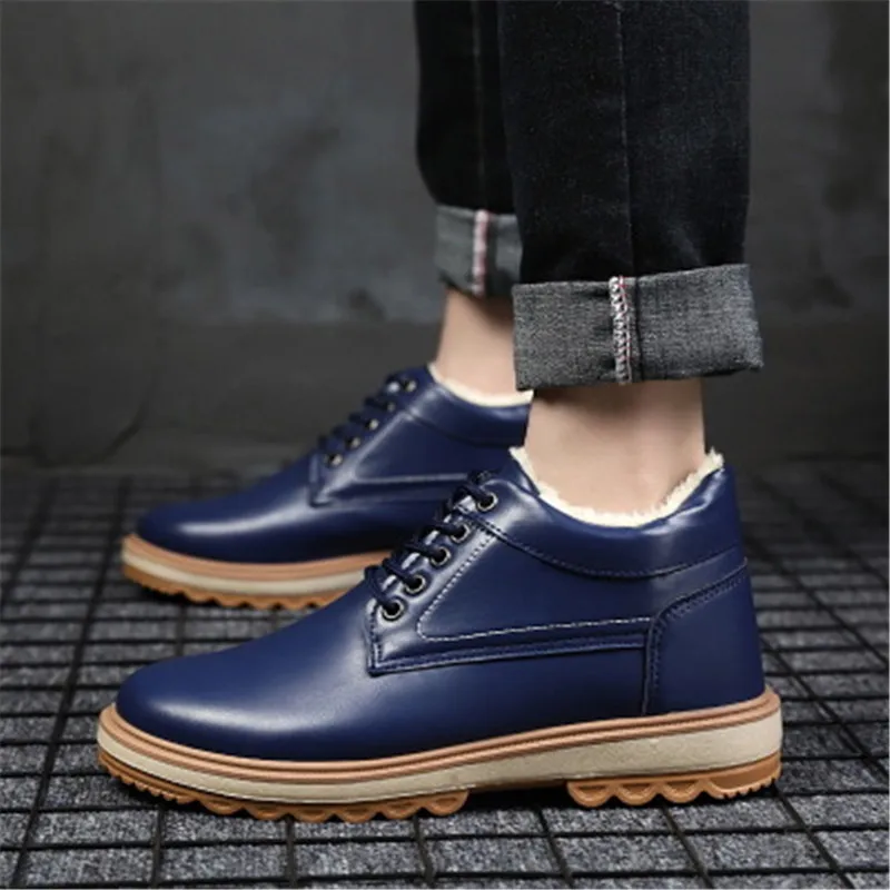 Зимние теплые меховые мужские ботильоны на плоской подошве обувь для мужчин