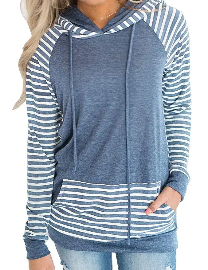 

Autumn and Winter New European and American Women's Coat Hot Selling Striped Long-Sleeve Hooded Hoodie Women's