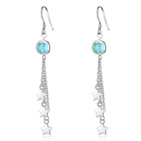 new trend tassel star earring for women jewelry with blue stone charm lady earring female silver plated accessories