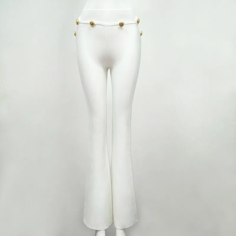 Женские обтягивающие вечерние Ки, летние длинные брюки с завышенной талией, с пуговицами-клеш, белого, красного и черного цветов от AliExpress RU&CIS NEW