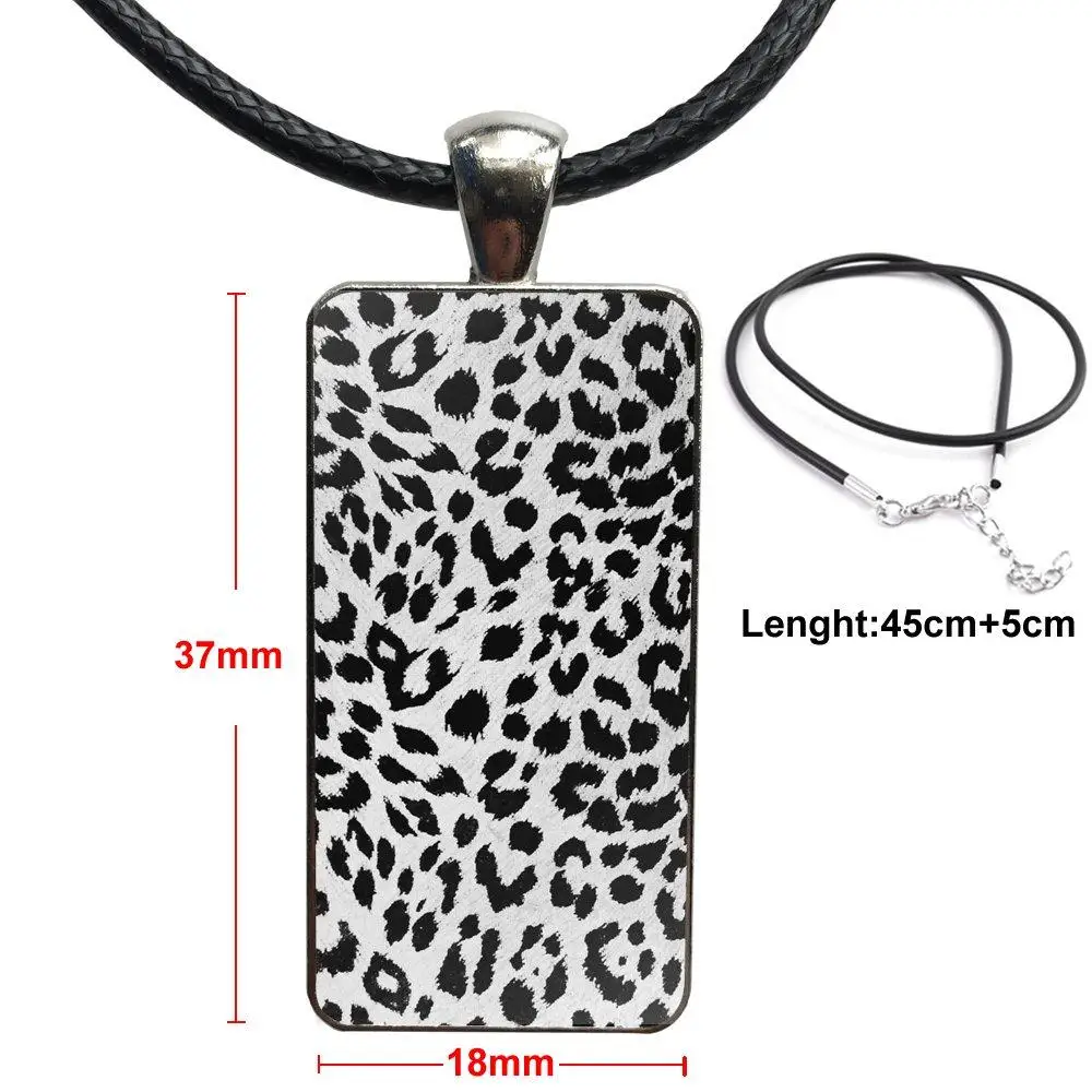 

Glass Cabochon Choker Pendant Rectangle Necklace Stainless Steel Color Jewelry For Girls Gift Fashion Sexy Leopard Print Top