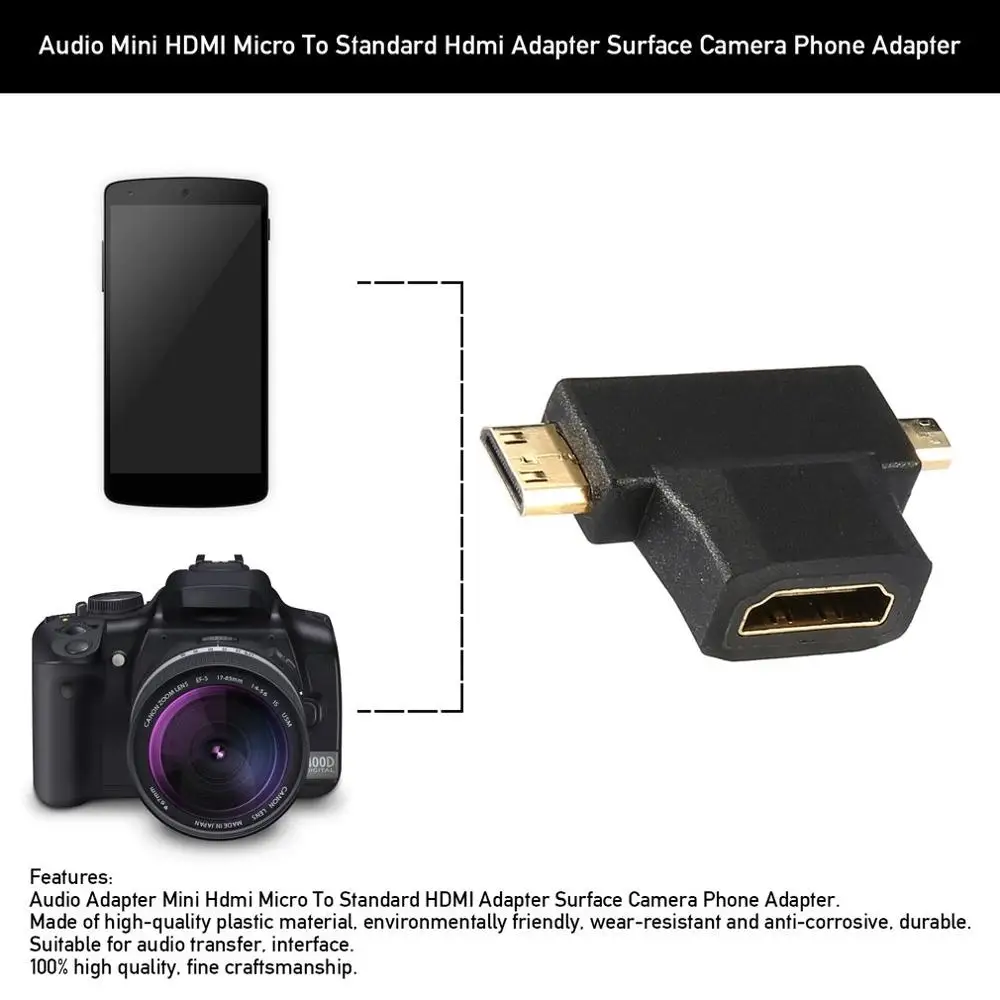 Аудио адаптер Mini Hdmi Micro к стандартному HDMI адаптеру поверхность камеры телефона