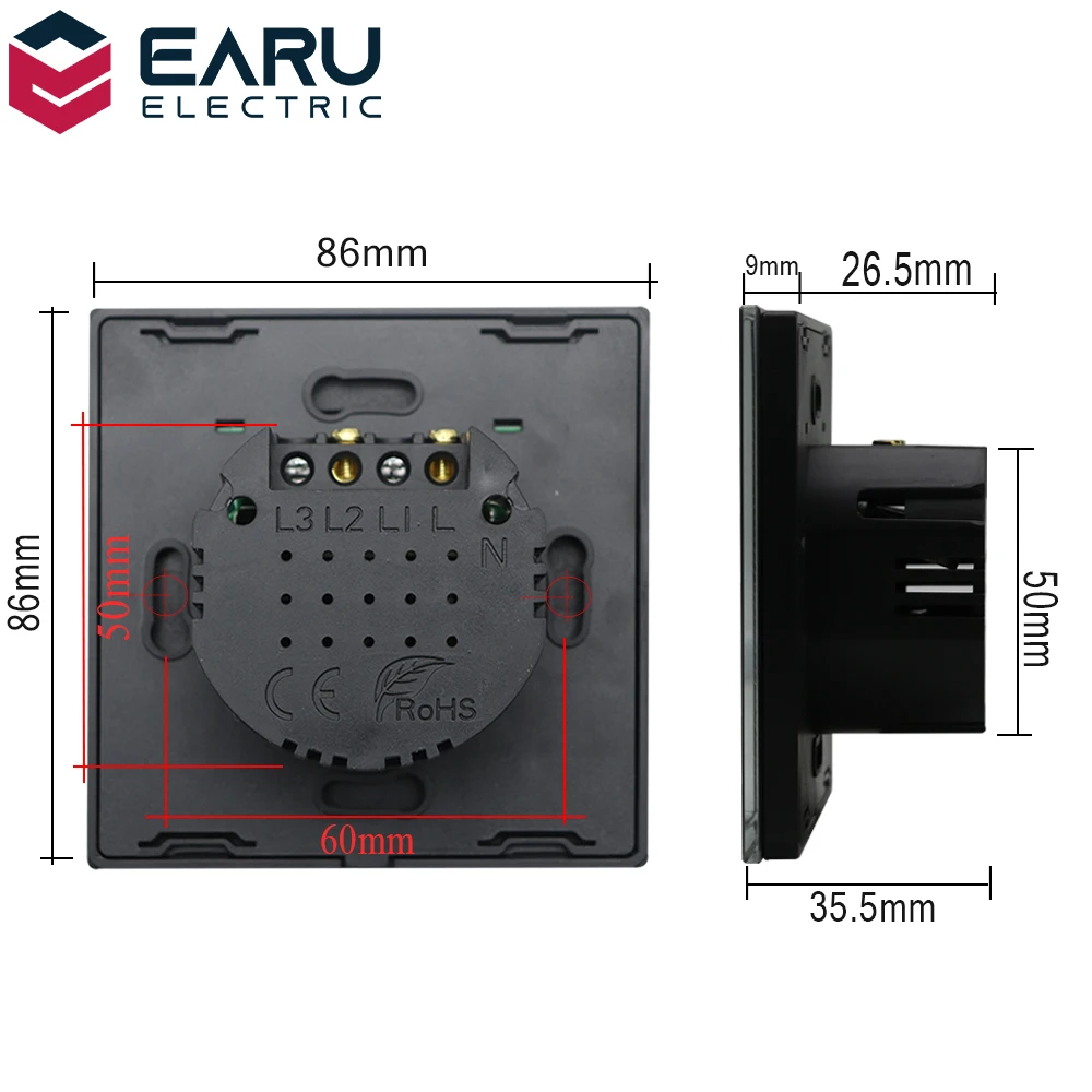 Сенсорный выключатель светодиодный стеклянный панель европейского стандарта 1 2