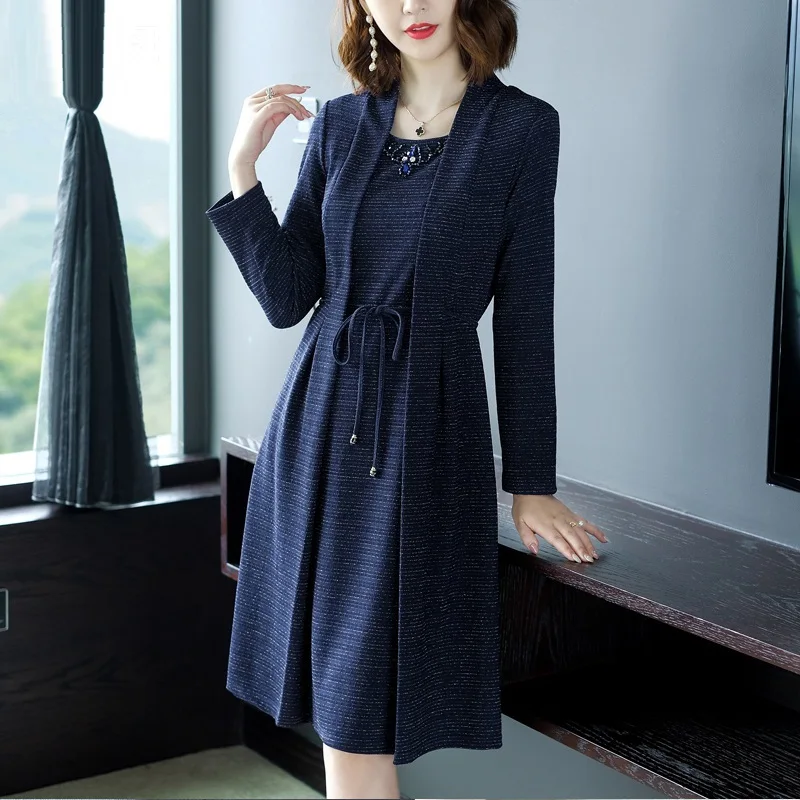 

Piece Dress One Autumn Fashion Brides Mother Women Hand Made Beading Long Sleeve Elegant Party Plus Size Dresses Female 4XL