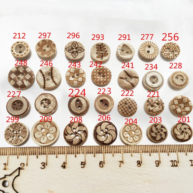 100 шт./пакет коричневая Кокосовая оболочка 2 отверстия натуральные пуговицы для