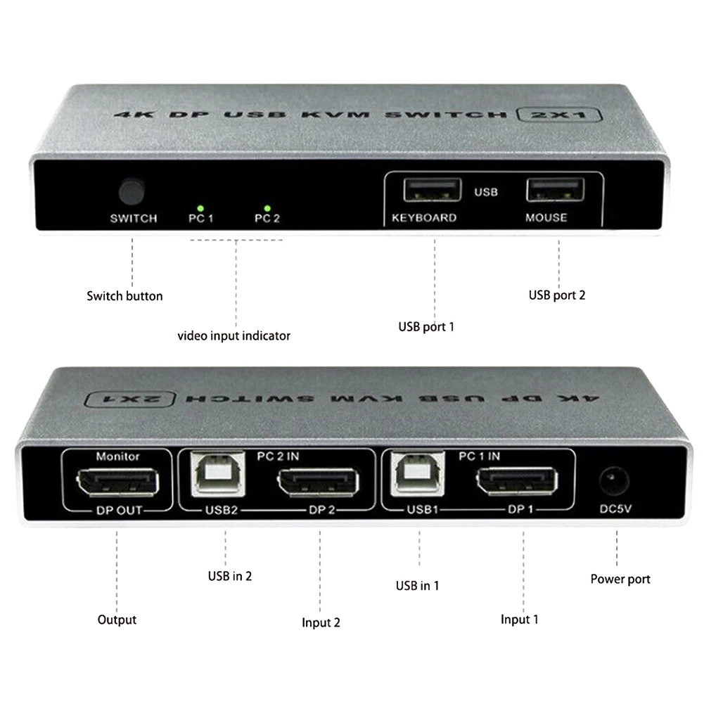 Поддержка мыши VGA KVM переключатель Displayport 4K 60 монитор Гц двойной порт компьютера