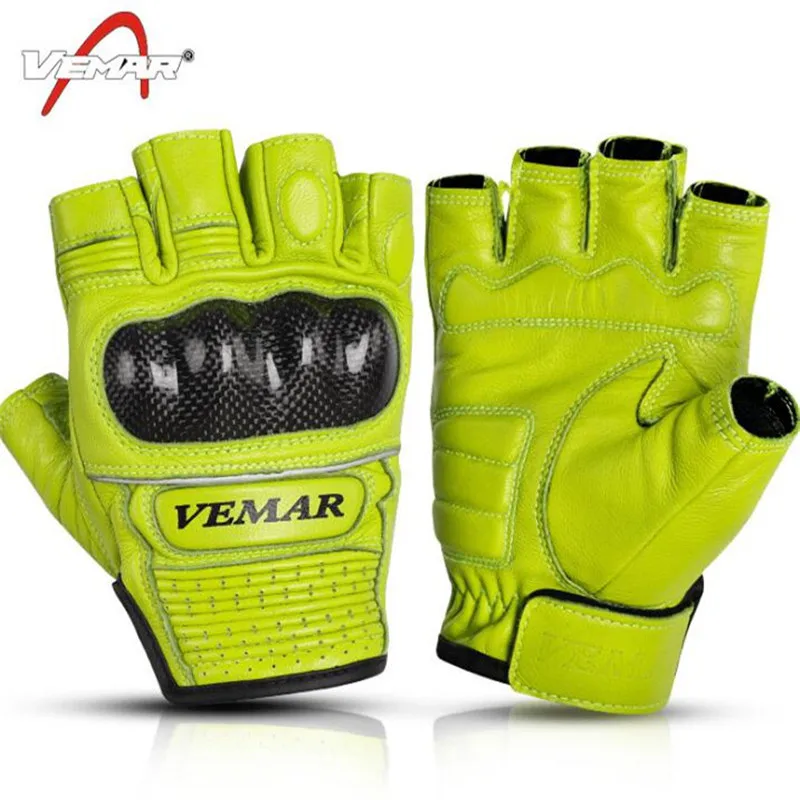 

Moto Motocycle Gloves Leather Summer Mitten Cycling Women Men Gloves Carbon Fiber Half Finger Hand Gear