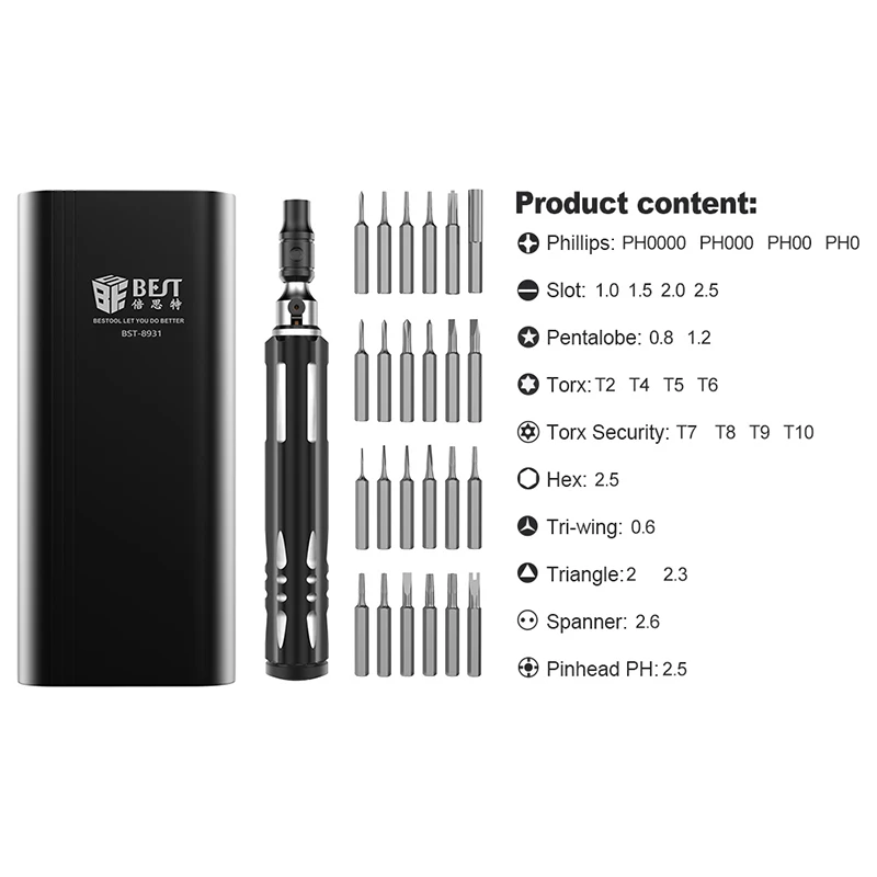

BEST- 8931 Precision Screwdriver Set Multifunction Magnetic Torx Hex Screwdriver Bit Set For iPhone Repair Phone