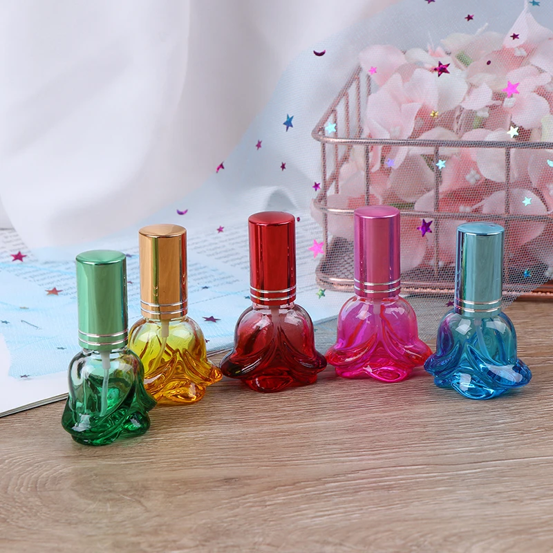 

1pc Colorful Rose Shaped Perfume Bottle Cosmetic Spray Bottle Portable Empty Bottle Travel Refillable Scent Sprayer Bottle 6ML