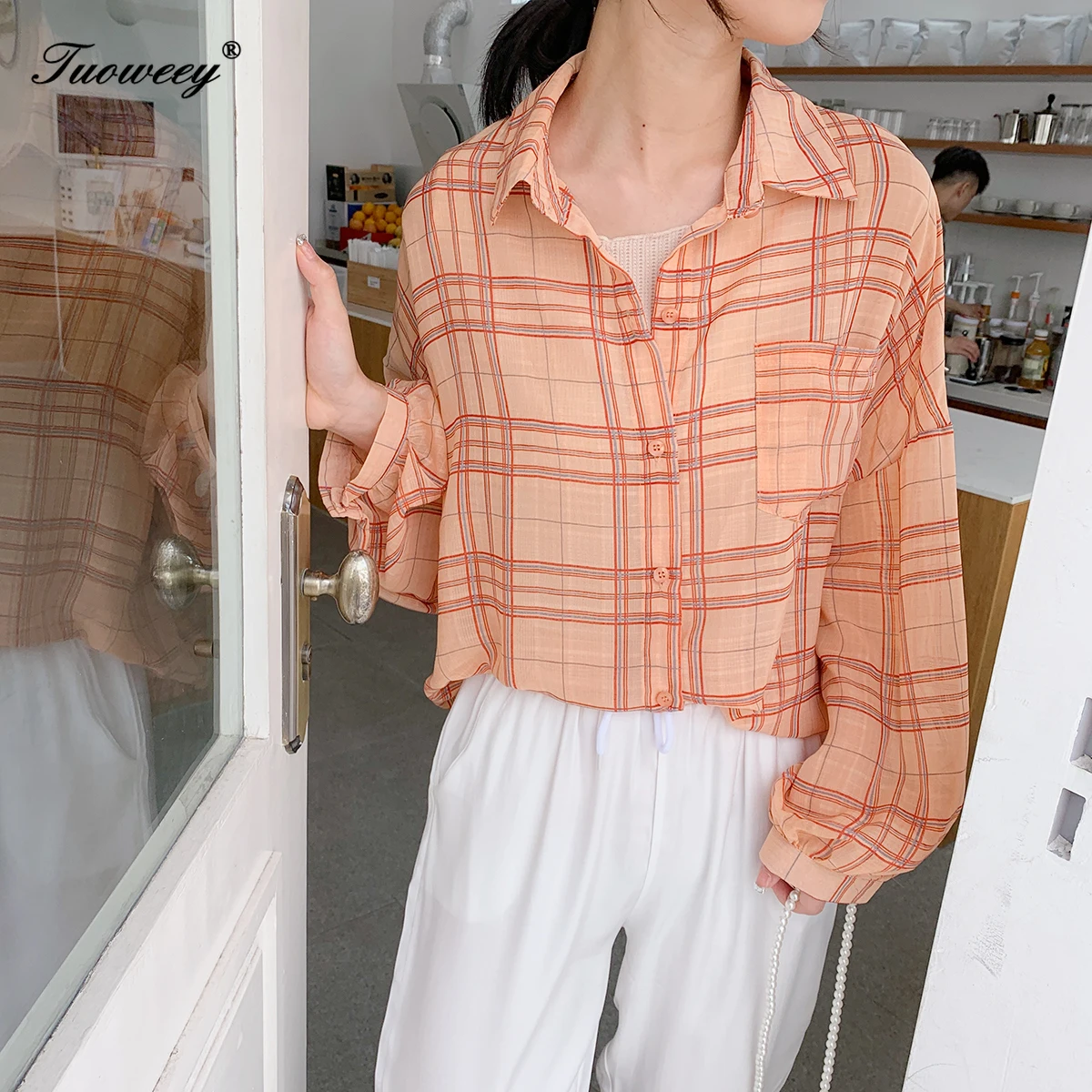 

Fashion Woman plaid autumn Blouses 2019 Autumn New Elegant Shirt Female Long Sleeve Loose Shirts Women Tops And Blouses Clothes