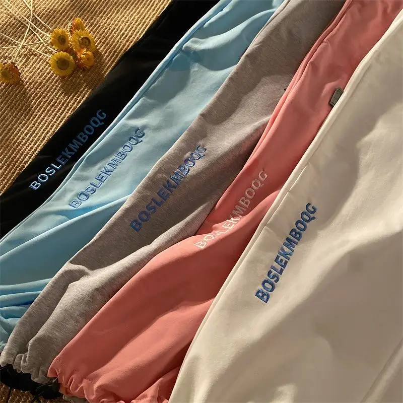 

Summer new Korean loose solid color letter embroidery casual pants for female students[delivery within 15 days ]