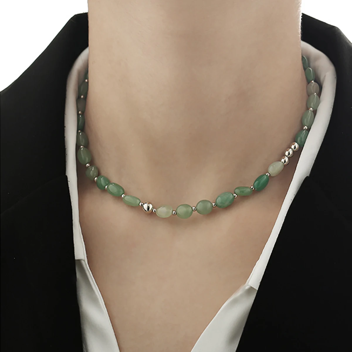 

Trendy Stainless Steel Beads Necklace Simple Daily Gift Natural Stone Choker Beaded Handmade Jewelry Accessory for Women 2021