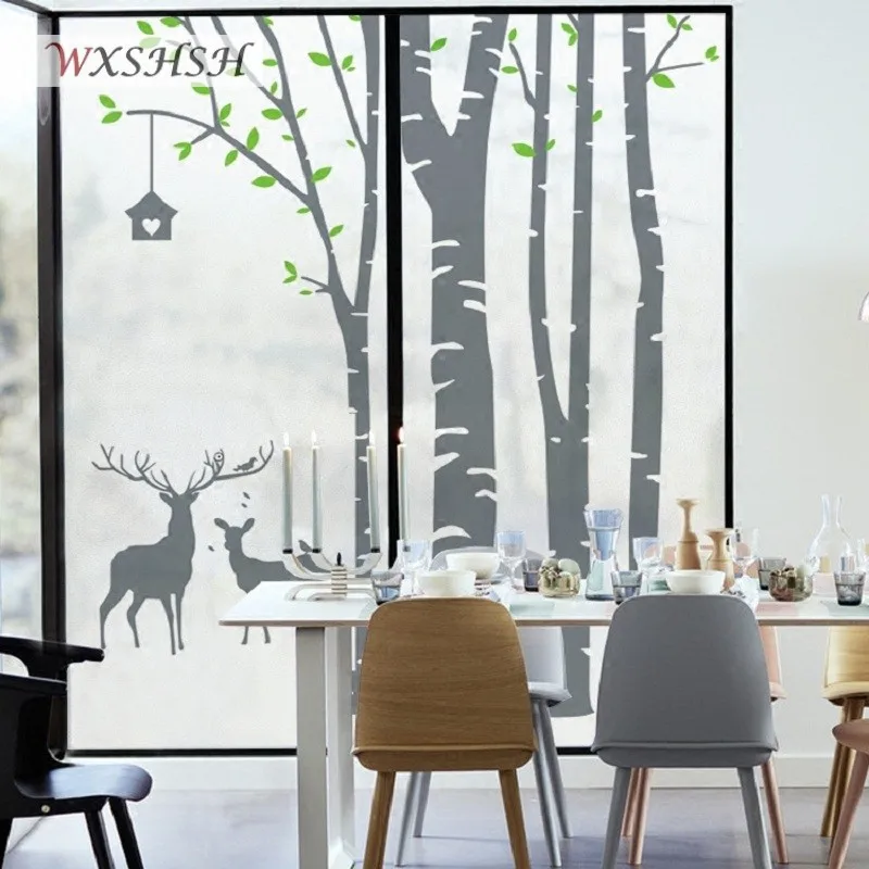 

Deer Pattern Static Cling Window Film Custom Size Privacy Proteciton Sun-Blocking Reusable Removable Frosted Stained Glass Foil
